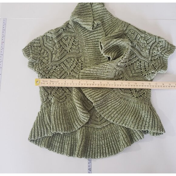 Dressbarn Green Short Sleeve Knit Waterfall Open Front Cardigan Size L Y2K Boho - Picture 3 of 6